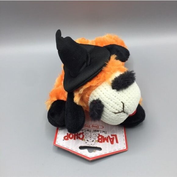 Lamb Chop Witch Halloween Orange Black Plush Squeak 7" Dog Toy - Picture 2 of 5